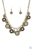 Meadow Masquerade - Brass Necklace - Paparazzi Accessories Necklace Bedazzle Me Pretty Mobile Fashion Boutique