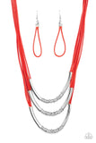 Mechanical Mania - Red Necklace - Paparazzi Accessories Necklace Bedazzle Me Pretty Mobile Fashion Boutique