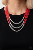 Mechanical Mania - Red Necklace - Paparazzi Accessories Necklace Bedazzle Me Pretty Mobile Fashion Boutique
