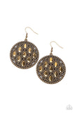 Medallion Stallion - Brass Earrings - Paparazzi Accessories Earrings Bedazzle Me Pretty Mobile Fashion Boutique