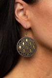 Medallion Stallion - Brass Earrings - Paparazzi Accessories Earrings Bedazzle Me Pretty Mobile Fashion Boutique