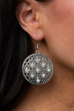 Medallion Stallion - White Earrings - Paparazzi Accessories Earrings Bedazzle Me Pretty Mobile Fashion Boutique