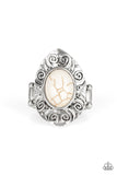 Mega Mother Nature - White Ring - Paparazzi Accessories Ring Bedazzle Me Pretty Mobile Fashion Boutique