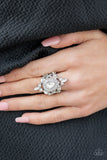 Mega Stardom - White Ring - Paparazzi Accessories Ring Bedazzle Me Pretty Mobile Fashion Boutique
