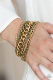 Metallic Horizon - Brass Bracelet - Paparazzi Accessories Bracelet Bedazzle Me Pretty Mobile Fashion Boutique