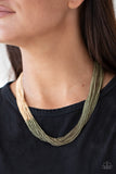 Metallic Merger - Brass Necklace - Paparazzi Accessories Necklace Bedazzle Me Pretty Mobile Fashion Boutique
