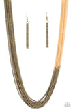 Metallic Merger - Brass Necklace - Paparazzi Accessories Necklace Bedazzle Me Pretty Mobile Fashion Boutique