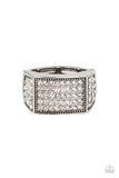 Metro Merger - White Ring - Paparazzi Accessories Ring Bedazzle Me Pretty Mobile Fashion Boutique