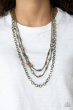 Metro Mixer - Brass Necklace - Paparazzi Accessories Necklace Bedazzle Me Pretty Mobile Fashion Boutique