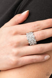 Metro Motivation - White Ring - Paparazzi Accessories Ring Bedazzle Me Pretty Mobile Fashion Boutique