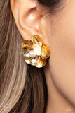Miami Magic - Gold Clip-On Earrings - Paparazzi Accessories Clip-On Bedazzle Me Pretty Mobile Fashion Boutique