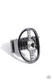 Middle of the Road - Black Ring - Paparazzi Accessories Ring Bedazzle Me Pretty Mobile Fashion Boutique