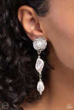 Modest MVP - White Clip-On Earrings - Paparazzi Accessories Clip-On Bedazzle Me Pretty Mobile Fashion Boutique