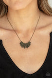 Monumental March - Brass Necklace - Paparazzi Accessories Necklace Bedazzle Me Pretty Mobile Fashion Boutique