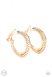 Moon Child Charisma - Gold Clip-On Earrings - Paparazzi Accessories Clip-On Earrings Bedazzle Me Pretty Mobile Fashion Boutique