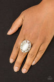 Moonlit Marigold - White Ring - Paparazzi Accessories Ring Bedazzle Me Pretty Mobile Fashion Boutique