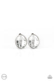 Movie Star Sparkle - White Clip-On Earrings - Paparazzi Accessories Clip-On Earrings Bedazzle Me Pretty Mobile Fashion Boutique