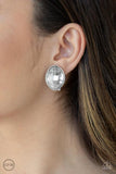Movie Star Sparkle - White Clip-On Earrings - Paparazzi Accessories Clip-On Earrings Bedazzle Me Pretty Mobile Fashion Boutique