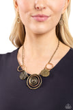 Mysterious Masterpiece - Brass Necklace - Paparazzi Accessories Necklace Bedazzle Me Pretty Mobile Fashion Boutique