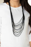Nice CORD-ination - Black Necklace - Paparazzi Accessories Necklace Bedazzle Me Pretty Mobile Fashion Boutique