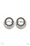 Off The RICHER-Scale - White Clip-On Earrings - Paparazzi Accessories Clip-On Earrings Bedazzle Me Pretty Mobile Fashion Boutique