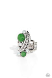 Off To FEATHER-land - Green Ring - Paparazzi Accessories Ring Bedazzle Me Pretty Mobile Fashion Boutique