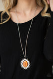 Oh My Medallion - Orange Necklace - Paparazzi Accessories Necklace Bedazzle Me Pretty Mobile Fashion Boutique