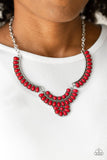 Omega Oasis - Red Necklace - Paparazzi Accessories Necklace Bedazzle Me Pretty Mobile Fashion Boutique