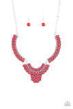 Omega Oasis - Red Necklace - Paparazzi Accessories Necklace Bedazzle Me Pretty Mobile Fashion Boutique