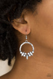 On The Uptrend - White Earrings - Paparazzi Accessories Earrings Bedazzle Me Pretty Mobile Fashion Boutique