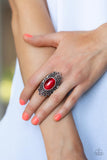 Once Upon a Meadow - Red Ring - Paparazzi Accessories Ring Bedazzle Me Pretty Mobile Fashion Boutique