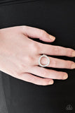 One-GLAM Band - White Ring - Paparazzi Accessories Ring Bedazzle Me Pretty Mobile Fashion Boutique