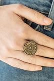 One in a MEDALLION - Brass Ring - Paparazzi Accessories Ring Bedazzle Me Pretty Mobile Fashion Boutique
