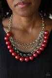One-Way WALL STREET - Red Necklace - Paparazzi Accessories Necklace Bedazzle Me Pretty Mobile Fashion Boutique