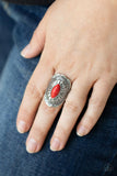 Ornamental Allure - Red Ring - Paparazzi Accessories Ring Bedazzle Me Pretty Mobile Fashion Boutique