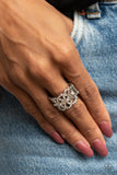 OVAL-Ruled - White Ring - Paparazzi Accessories Ring Bedazzle Me Pretty Mobile Fashion Boutique