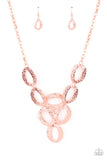 OVAL The Limit - Copper Necklace - Paparazzi Accessories Necklace Bedazzle Me Pretty Mobile Fashion Boutique
