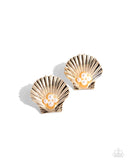 Oyster Opulence - Gold Post Earrings - Paparazzi Accessories Post Earrings Bedazzle Me Pretty Mobile Fashion Boutique