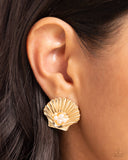 Oyster Opulence - Gold Post Earrings - Paparazzi Accessories Post Earrings Bedazzle Me Pretty Mobile Fashion Boutique
