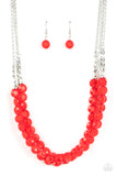 Pacific Picnic - Red Necklace - Paparazzi Accessories Necklace Bedazzle Me Pretty Mobile Fashion Boutique