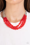 Pacific Picnic - Red Necklace - Paparazzi Accessories Necklace Bedazzle Me Pretty Mobile Fashion Boutique