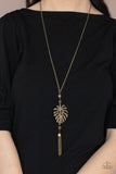 Palm Promenade - Brass Necklace - Paparazzi Accessories Necklace Bedazzle Me Pretty Mobile Fashion Boutique