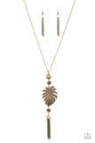 Palm Promenade - Brass Necklace - Paparazzi Accessories Necklace Bedazzle Me Pretty Mobile Fashion Boutique