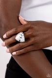 Patterned Paladin - White Ring - Paparazzi Accessories Ring Bedazzle Me Pretty Mobile Fashion Boutique