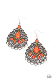 Peacock Prance - Orange Earrings - Paparazzi Accessories Earrings Bedazzle Me Pretty Mobile Fashion Boutique