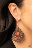 Peacock Prance - Orange Earrings - Paparazzi Accessories Earrings Bedazzle Me Pretty Mobile Fashion Boutique