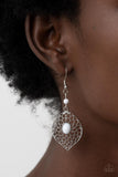 Perky Perennial - White Earrings - Paparazzi Accessories Earrings Bedazzle Me Pretty Mobile Fashion Boutique