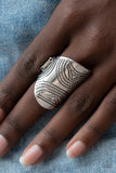 Pharaoh Party - Silver Ring - Paparazzi Accessories Ring Bedazzle Me Pretty Mobile Fashion Boutique