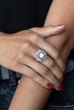 Polished Pantheon - White Ring - Paparazzi Accessories Ring Bedazzle Me Pretty Mobile Fashion Boutique