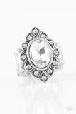 Power Behind The Throne - White Ring - Paparazzi Accessories Ring Bedazzle Me Pretty Mobile Fashion Boutique